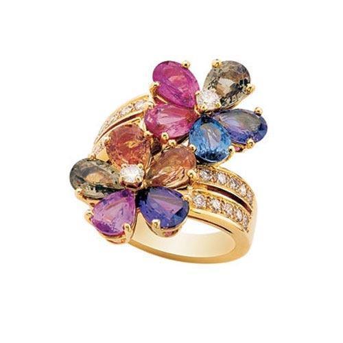 Bulgari藍寶石花黃金戒指