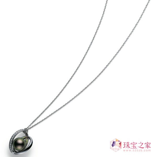 18K白金南洋黑珍珠吊墜配鉆石