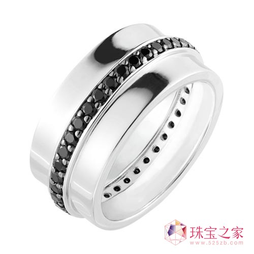 黑白晶鉆純銀鍍銠戒指RMB2,800