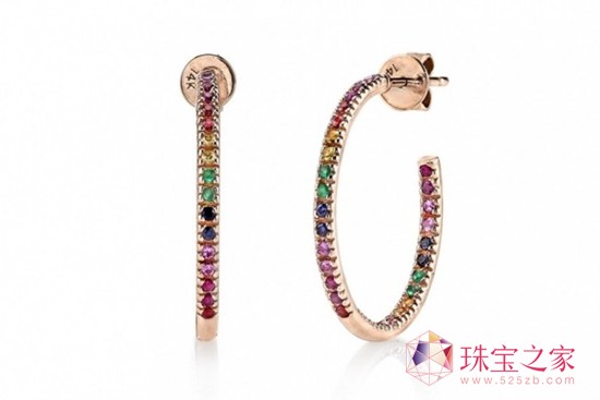 Sydney Evan 彩色藍寶石,紅寶石和祖母綠14克拉玫瑰金耳環 Sydney Evan 彩色藍寶石,紅寶石和祖母綠14克拉玫瑰金耳環